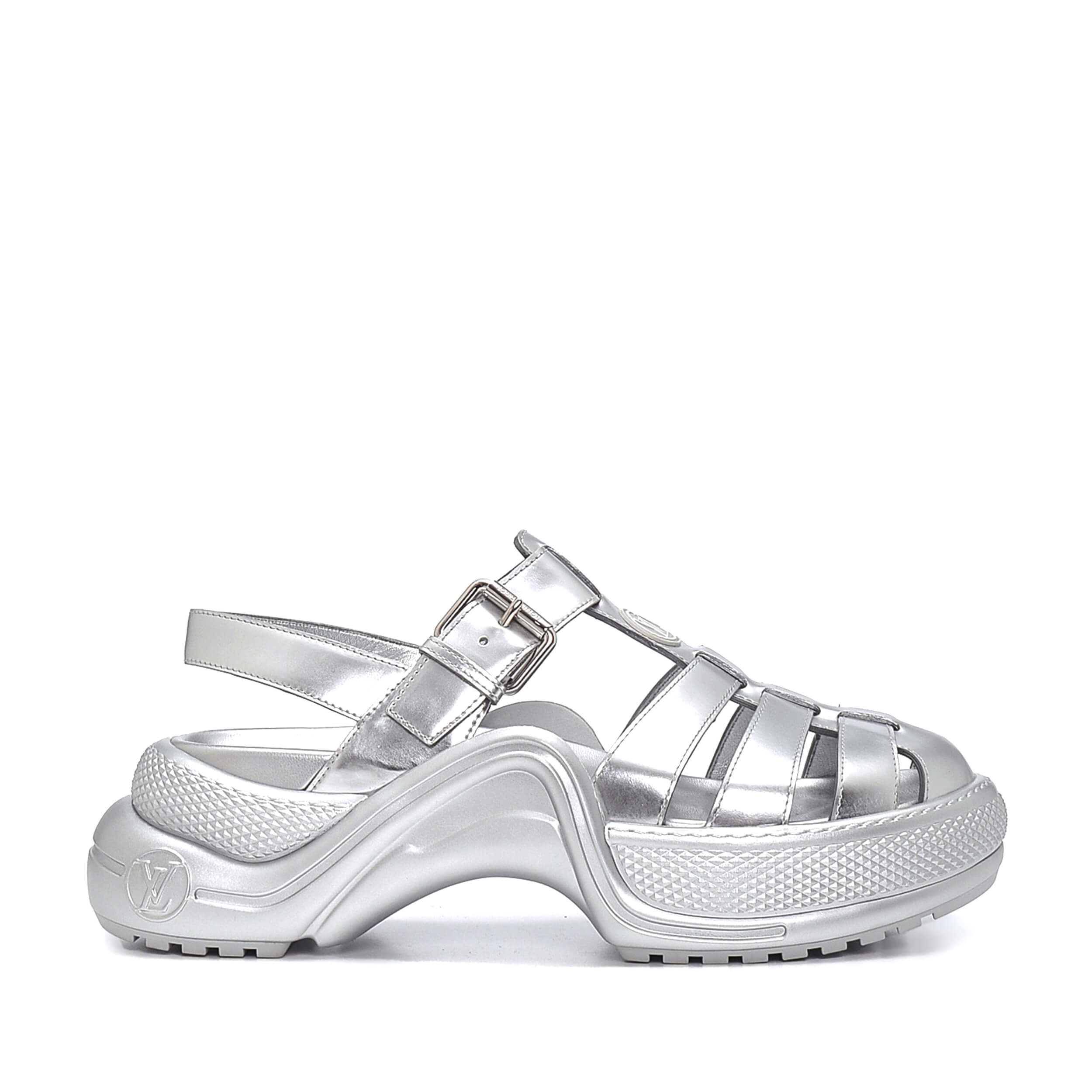 Louis Vuitton - Metallic Grey Plate Sandals